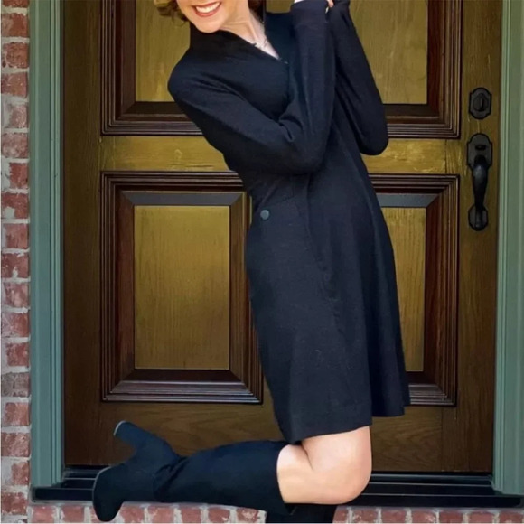 Cabi Black Burgundy Cuddle Long-Sleeve Sweater Dress - Picture 2 of 16